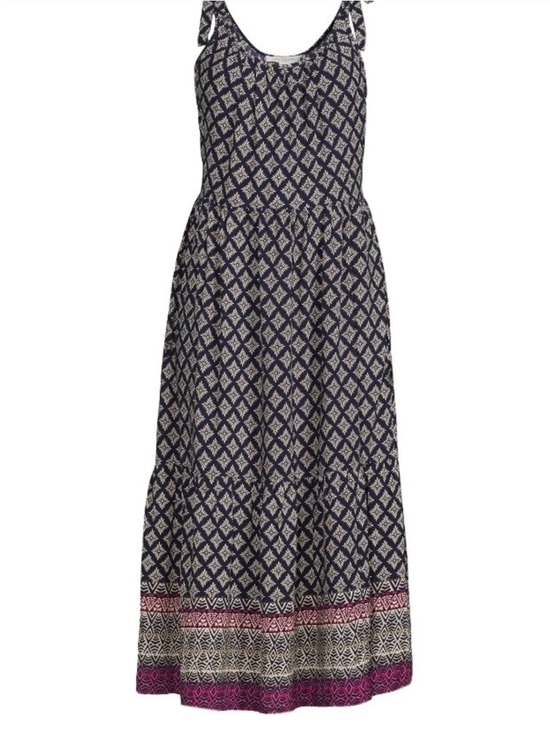 beachlunchlounge Dresses & Skirts - Women's Navy and Cream Geometric Maxi Dress with Pink Border Size S NWT